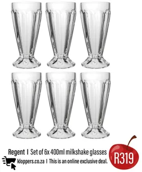 Expert Kloppers catalogue in George | The Regent set of 6 x 400ml Milkshake glasses for R319 | 2025-01-12T00:00:00+02:00 - 2025-01-27T23:59:00+02:00