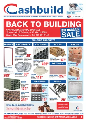 Cashbuild catalogue in Lichtenburg | Current deals and offers | 2025-02-07T00:00:00.000Z - 2025-03-16T00:00:00.000Z