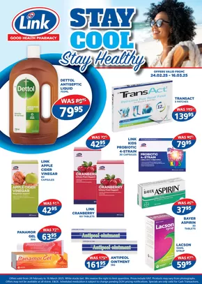 Link Pharmacy catalogue in Standerton | Link Pharmacy Stay Healthy specials | 2025-02-24T00:00:00.000Z - 2025-03-16T00:00:00.000Z